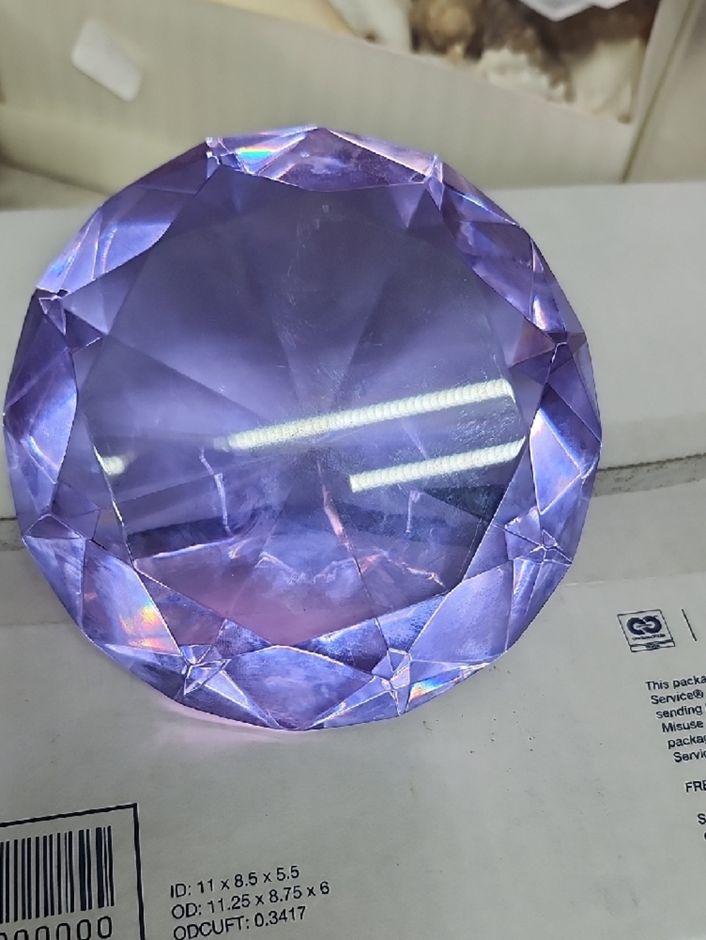 Large Faceted Purple Glass Gem Paperweight 127mm